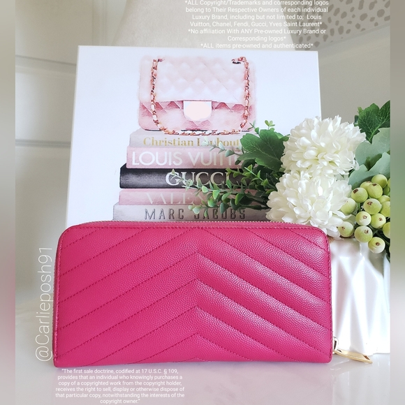 Authentic Pre-owned Yves Saint Laurent Grain De Poudre Zip Around Chevron Wallet - Picture 2 of 14